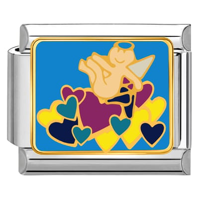 Quiges - Schakel - Bedel - 9mm - charms - Kleurrijk - Engel - met - hartjes - Geschikt voor - armband - Schakelarmband - italy bedels armband