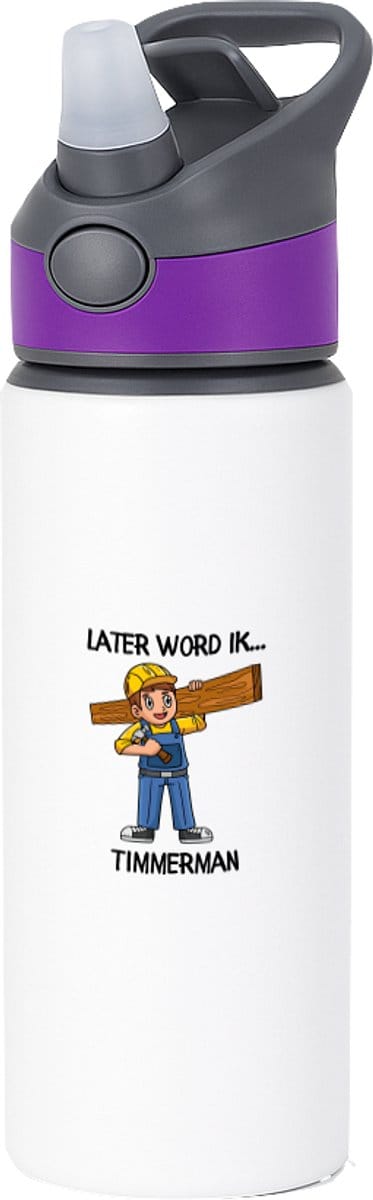 Hacebo® - Later word ik timmerman waterfles met rietje paars - Timmerman - Timmermannen - Werken in de bouw - klusjesman - water fles - 650ML
