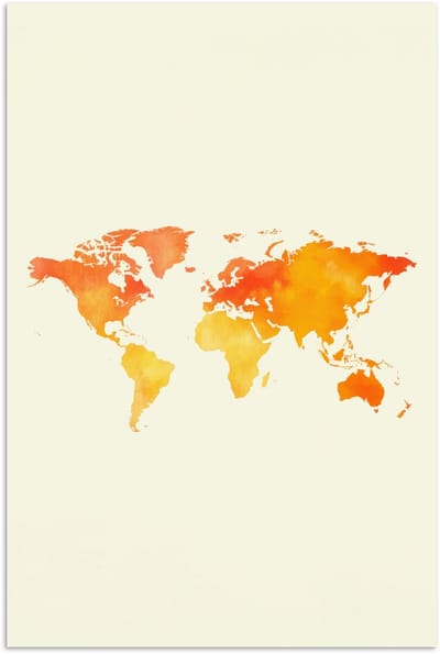 Poster 120x180 cm - Wereldkaart - Oranje - Kleurrijk - Posters - Kamer decoratie - Wanddecoratie woonkamer - Muurdecoratie slaapkamer XXL