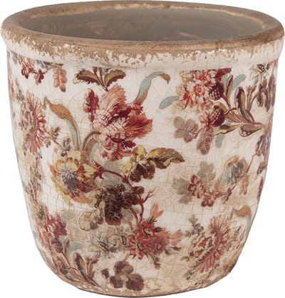 Keramiek Bloempot voor Binnen – Roze Bloemen – Rustieke Pot – Ø 11 cm – Bloemenmotief