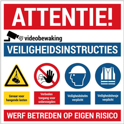 Werf betreden op eigen risico bord | gecoat dibond materiaal | 20 x 20 cm