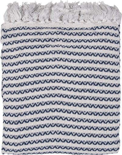 Clayre & Eef Plaid 125x150 cm Beige Blauw Katoen Zigzag