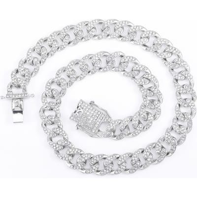 Hip Hop 13mm 2 Rij Zware Cubaanse Prong Chain Bling Iced Out Box Gesp Koperen Instelling Aaa + Cz 2set Ketting Armband Voor Mannen Sieraden 18 inch 45cm white