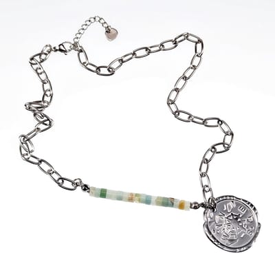 Kompas ketting Dames - Stalen Zilverkleur - Ovale Schakelsketting met Hanger