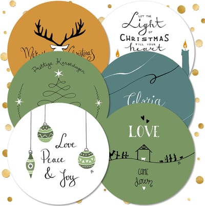 Voordeelpak ronde kerstkaarten assorti - 12 stuks - met enveloppen - kerstkaart - serie 3
