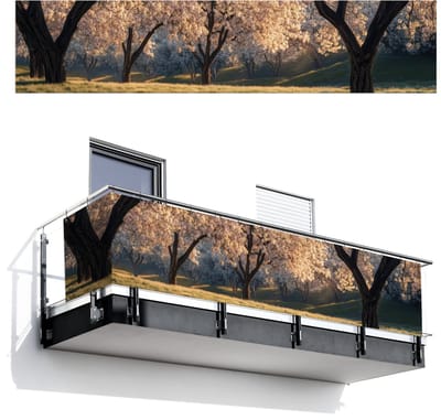 Balkonscherm 500x110 cm - Balkonposter Bomen - Bloesem - Lente - Balkon scherm decoratie - Balkonschermen - Balkondoek zonnescherm