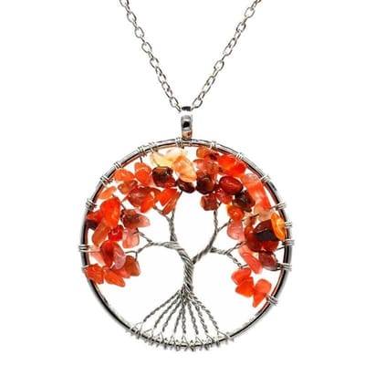 Fako Bijoux® - Ketting - Chakra Reiki - Levensboom XL - Rode Agaat - Rood