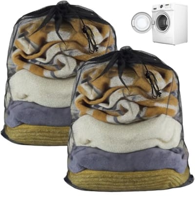 2 stuks wasnet groot 70 x 90 cm - zwarte waszakken met trekkoord voor wasmachine - beschermend wasnet voor beddengoed, pluche dieren en kleding - machinewasbaar - laundry bag