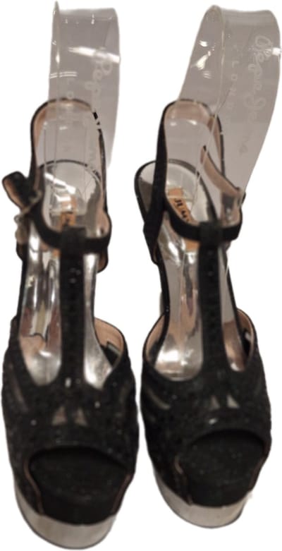 JUMEX- EROTISCHE PUMP-BLACK-STRASS-SILVER STILETTO HEEL-35