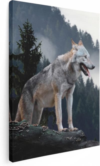 Artaza Canvas Schilderij Grijze Wolf In De Bossen  - 30x40 - Klein - Foto Op Canvas - Canvas Print
