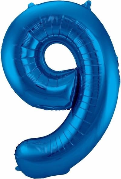 Folat Verjaardag Leeftijd folieballon - 9 jaar - blauw - 86 cm - cijferballon groot