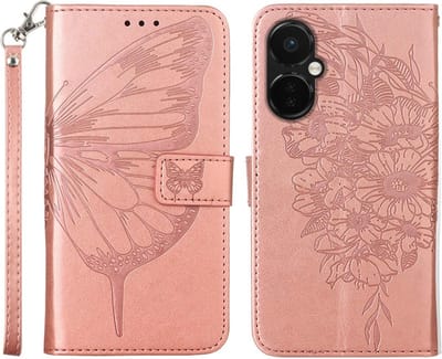 Coverup Hoesje - Geschikt voor OnePlus Nord CE 3 Lite 5G Hoesje - Coverup Vlinder Book Case - Rose Gold