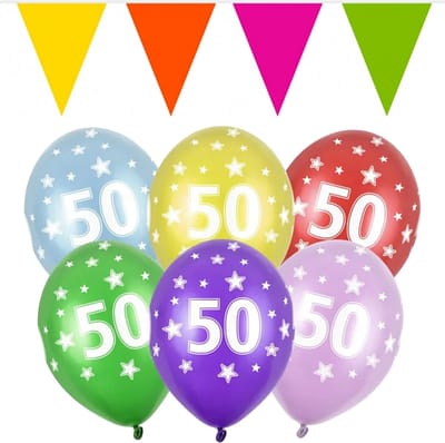 Folat - 50 jaar feestartikelen pakket - 2x vlaggetjes en 24x ballonnen