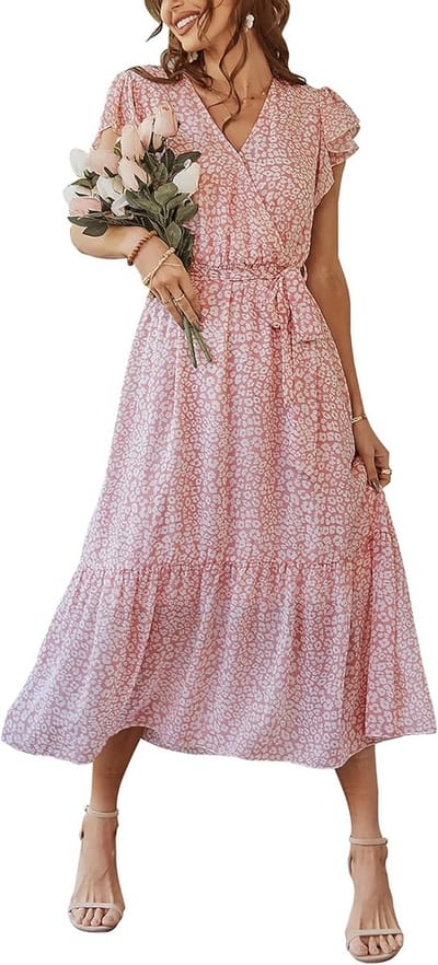 Elegante Lange Zomerjurk met V-hals en Bloemenprint voor Dames