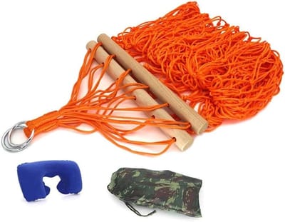 YUHINN Tuin hangmat houten stok katoenen touw camping hangmat, net schommel hangmat voor buiten slaapnet bed voor backpacken strand (kleur: oranje)