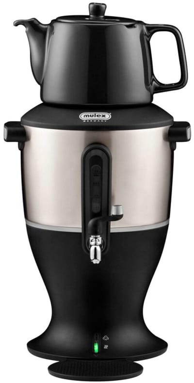 Mulex | MX020 Samovar | Zwart - Turkse Theemachine - 3.0 + 1.1 liter - Rvs - Led-indicator - 1800 W - Porselein theekan