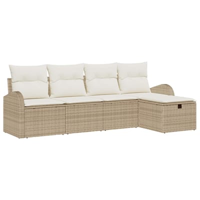vidaXL - Bankstel - met - kussen - met - opslag - Beige - en - Crème - poly - rattan