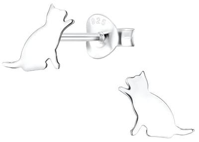 Joy|S - Zilveren kat poes oorbellen - egaal gepolijst - 8 mm