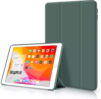 Mobiq Flexibele Tri-folio hoes geschikt voor Apple iPad 10.2 inch - 2021 - 2020 - 2019 hoes - Generatie 7 / 8 / 9 - Siliconen Case - TriFolio - Smart cover donkergroen