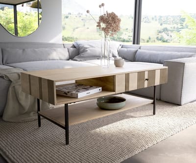 Salontafel Nereos 130x60 cm Mango White Wash metaal zwart