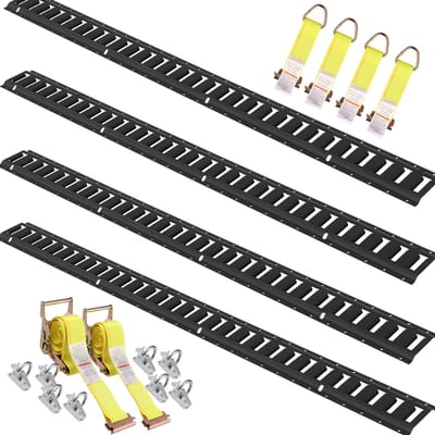 E-Track Bevestigingsset - Montageset 18-delig - 4 Stalen Rails 152,4 cm - 8 O-ringankers - 4 D-ring Sjorbanden - 2 Ratelriemen - 907 kg Draagvermogen