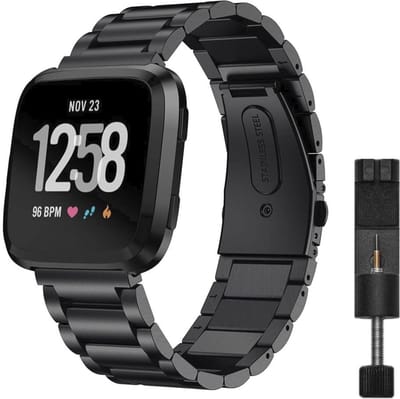 MY PROTECT - Luxe Metalen Bandje Geschikt Voor Fitbit Versa 1 / Versa 2 - Schakel Band - Zwart