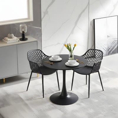 EGGREE eettafel en stoelen set - zwarte tafel Ø 80 cm met 2 stoelen - voor bar - kookeiland - café en eetkamer