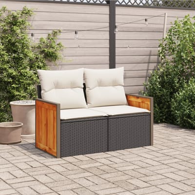 vidaXL - Tuinbank - 2-zits - met - kussens - poly - rattan - zwart