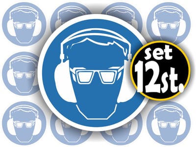 Jerma - Veiligheidsbril Gehoorbescherming verplicht - Sticker - 12 st - 4.5 cm - Weerbestendig - Vinyl