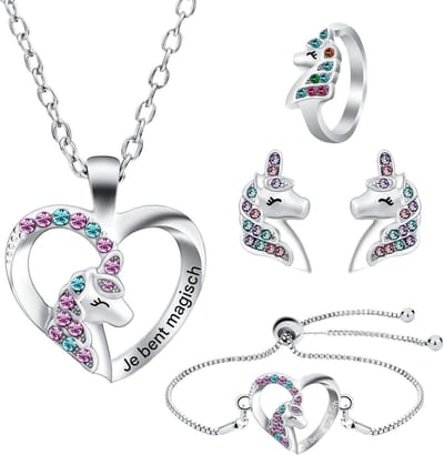 longziming -Eenhoorn Sieraden Set - Magisch Eenhoorn Accessoire - Roestvrij Legeringsmateriaal - Veilige Alloy Constructie - Ideaal Voor Verjaardagen En Feesten - 4 Delen