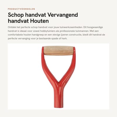 Dailygoods- Schop handvat Y-vormig - Ijzeren vervangingshandvat - Beuken handgreep - Tuingereedschap - 23 cm lengte - 12 cm breedte