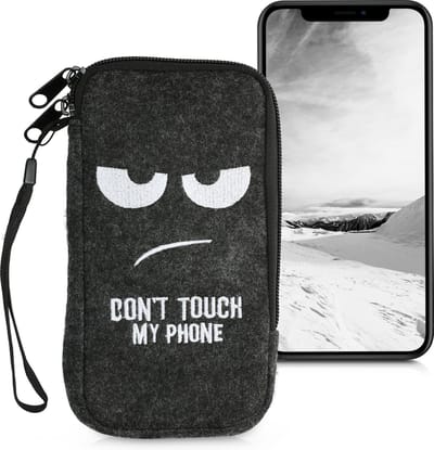 kwmobile insteekhoesje voor smartphones XL - 6,7/6,8" - Beschermhoes van vilt in wit / donkergrijs - Binnenmaat 17,2 x 8,4 cm