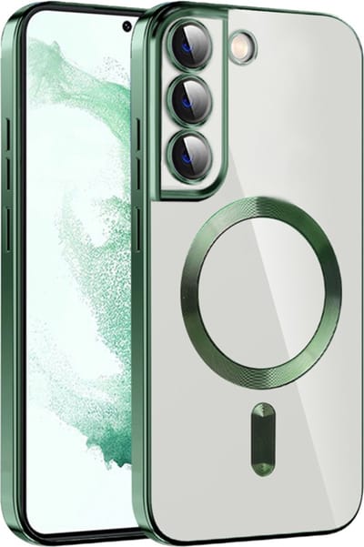 Hoesje geschikt voor Samsung Galaxy S22 - Techsuit Luxury Crystal Back Cover - Geschikt voor MagSafe - Transparant/Donkergroen