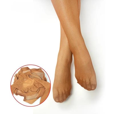 Versterkte Tenen Hoge Elastische Visnet Panty's Dames Uitgesneden Ademende Kousen Feest Dans Kousen Extra Grote Maat Panty's One Size beige