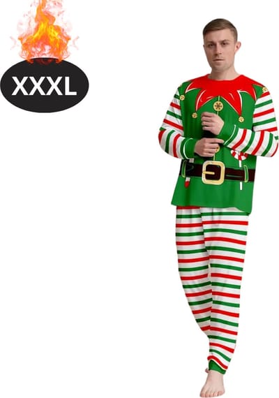 Bovista Kerst Pyjama - Heren - Kerstpyjama - Mannen - Slaapkleding Volwassenen - Set - Broek - Shirt - Christmas - Zwart - Maat XXXL