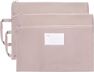2 stuks mesh ritszakje met handvat, B4 Oxford-stof ritszakje dubbellaagse documententas opslag voor kantoor, reizen, puzzels boeken winkelen, roze (22,5 x 18,9 cm)