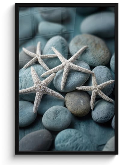 Poster in lijst - Fotolijst 60x90 cm - Posters - Zeesterren - Stenen - Wit - Posterlijst zwart - Decoratie - Wanddecoratie woonkamer - Muurdecoratie slaapkamer