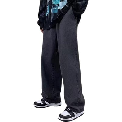 Mannen Casual Jeans Elastisch Trekkoord Taille Wijde Pijpen Denim Broek Zakken Ontwerp High Street Style Casual Broek Streetwear M