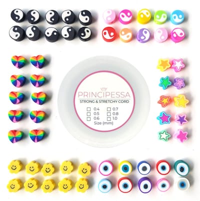 Principessa Polymeer kralenmix – Yin en Yang, Sterretjes, Regenbooghartjes, Smileys en Evil eye – Regenboogkleuren –10mm