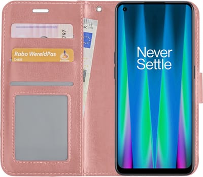 Hoesje - Met Pasjeshouder - Geschikt voor OnePlus Nord CE 2 - Luxe Bookcase Portemonee - Flip Case - Kunstleer Book Case - Flipcase - Book Cover - Walletcase - Portemonneehoes - Rosé goud