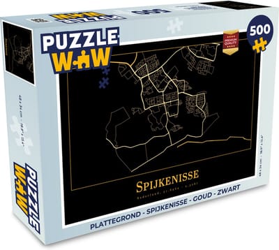 Puzzel Plattegrond - Spijkenisse - Goud - Zwart - Legpuzzel - Puzzel 500 stukjes - Stadskaart