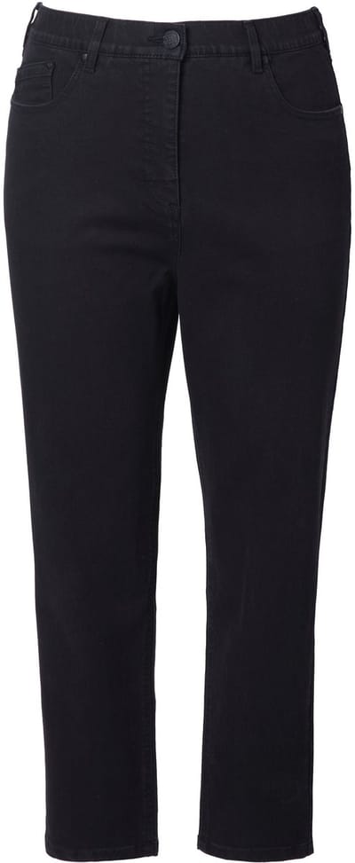 Ulla Popken - Dames - Mom jeans 5-pocketbroek comfortabele tailleband - Zwart - Maat 44