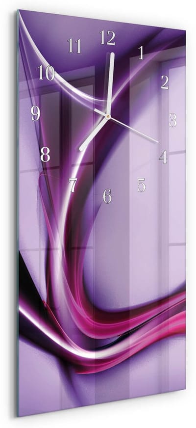 Tulup Wandklok - Abstractie Gekleurde Glazen Klok - 30x60 cm - Paars Glazen Klok Met Print - Witte Handen - Rechthoekige Wandklok - Klok Glas Met Opdruk - Moderne Wandklok Glas