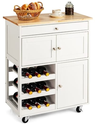 Keukeneiland - Verplaatsbaar - Keukenkast - Dressoir - Organizer - Kasten - Houten Werkblad - Lade - Wit