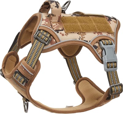 JAXY - Hondentuig Anti Trek - Y Tuig Hond - Harnas Hond - Hondenharnas - K9 Hondentuig - Hondentuig Grote Hond - Desert Camo - Maat XL