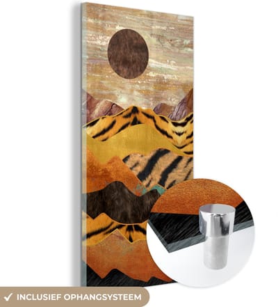 MuchoWow® Glasschilderij 20x40 cm - Schilderij acrylglas - Tijgerprint - Marmer - Goud - Foto op glas - Schilderijen