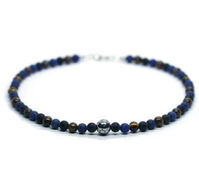 IbizaMen - Heren - ketting - voetbal - RVS - Lapis Lazuli - 6mm - 50cm