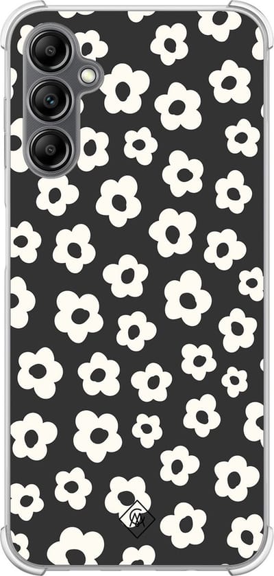 Casimoda® hoesje - Geschikt voor Samsung Galaxy A14 5G - Retro Bloempjes - Shockproof case - Extra sterk - TPU/polycarbonaat - Zwart, Transparant