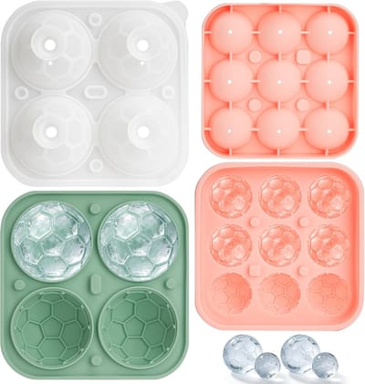 Ijsblokjesvorm - Ijsblokjesvorm met deksel - Voetbalijsblokjes - 2 stuks - Siliconen ijsvormen met 4 en 9 holtes - BPA-vrij - Easy Release - Geschikt voor WK-speldagen, feesten, bier, thuis en bar - Groen en roze