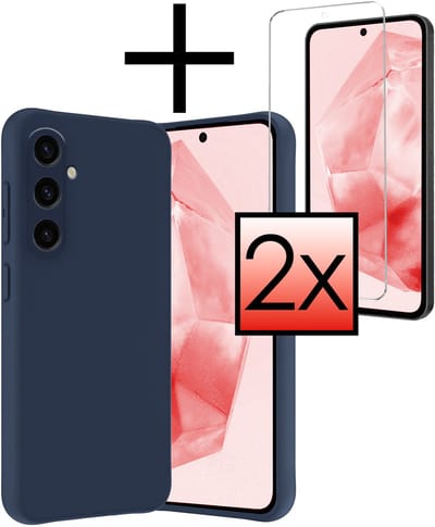 Hoesje - Met 2x Screenprotector - Geschikt voor Samsung Galaxy A36 - Sterk & Shockproof - Back Cover - Siliconen Case - Telefoon Hoes - Donkerblauw